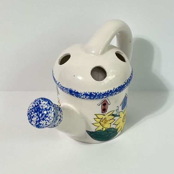 Vintage 80's Sculptural Watering Can Ceramic Flower Frog Propagation Station - Picture 8 of 13